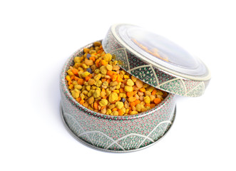 Bee pollen baskets isolated on white background