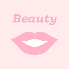 Pink lips isolated on pink background. Beauty. Vector illustration. EPS 10.