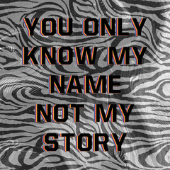 You only know my name not my story slogan and zebra t-shirt print design. Hi quality fashion design. Hugely in trend, the artwork gives a striking look printed on any products.