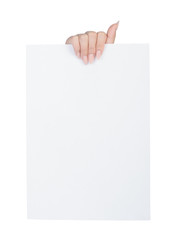 Empty sheet of paper in female hand