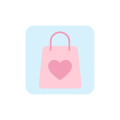 Shopping bag with heart illustration. Heart. Logo bag heart. Logo, icon of bag. Vector illustration. EPS 10.