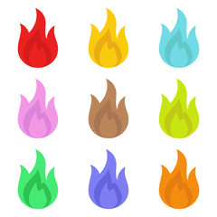 Fire. Multicolored fire. White background. Vector illustration. EPS 10.