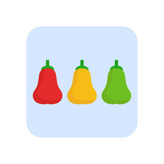 Set of peppers.Logo of peppers. Red, yellow and green pepper. Vector illustration. EPS 10.
