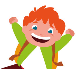 happy little schoolboy with schoolbag character