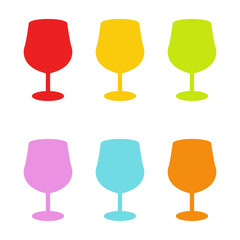 Wine glasses. Cups. Multi-colored cups. A set of cups. Silhouette wine glasses. Icon glasses. Vector illustration. EPS 10.