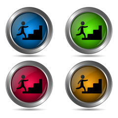 Obraz premium Businessman on stairs icon. Set of round color icons.