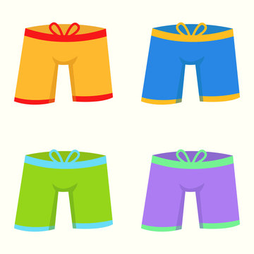 Swimming shorts. Set of swimming shorts. Multi-colored shorts. Icon Shorts. Vector illustration. EPS 10.