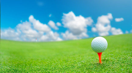 Close up golf ball on green grass field