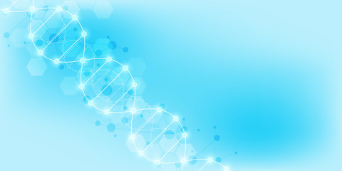 DNA strand and molecular structure. Genetic engineering or laboratory research. Background texture for medical or scientific and technological design.