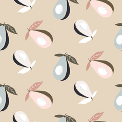 Seamless pattern with avocado fruit vector in warm pastel colors.