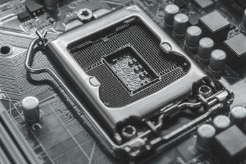 Socket motherboard in black and white photo