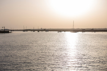 Sunset landscape over Gilao river in Tavira Algarve Portugal