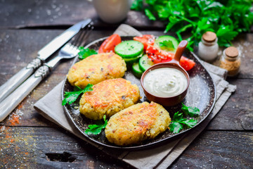 Zrazy potato with greens and sour cream.