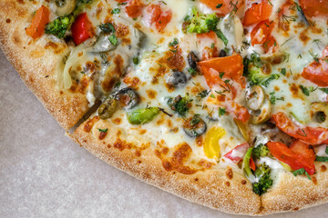 Vegetarian pizza closeup. 