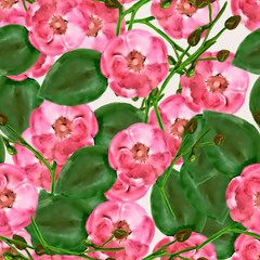 Seamless background. Beautiful flowers. Stylization: watercolor.