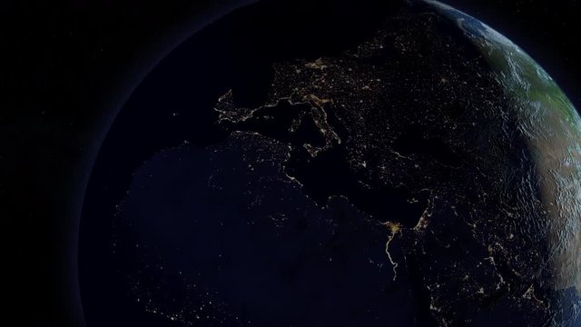 A Simulated Continental Power Outage As Seen From Space. European Version.  	