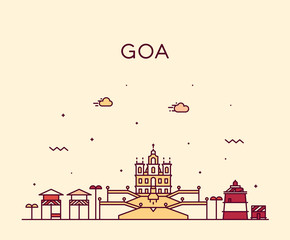 Goa skyline India vector illustration linear style - obrazy, fototapety, plakaty