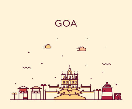 Goa skyline India vector illustration linear style