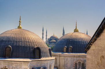 High view of the Blue Mosque, Istanbul, Turkey.