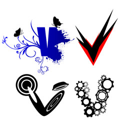 set of images of the letter v, v for victory. Vector.