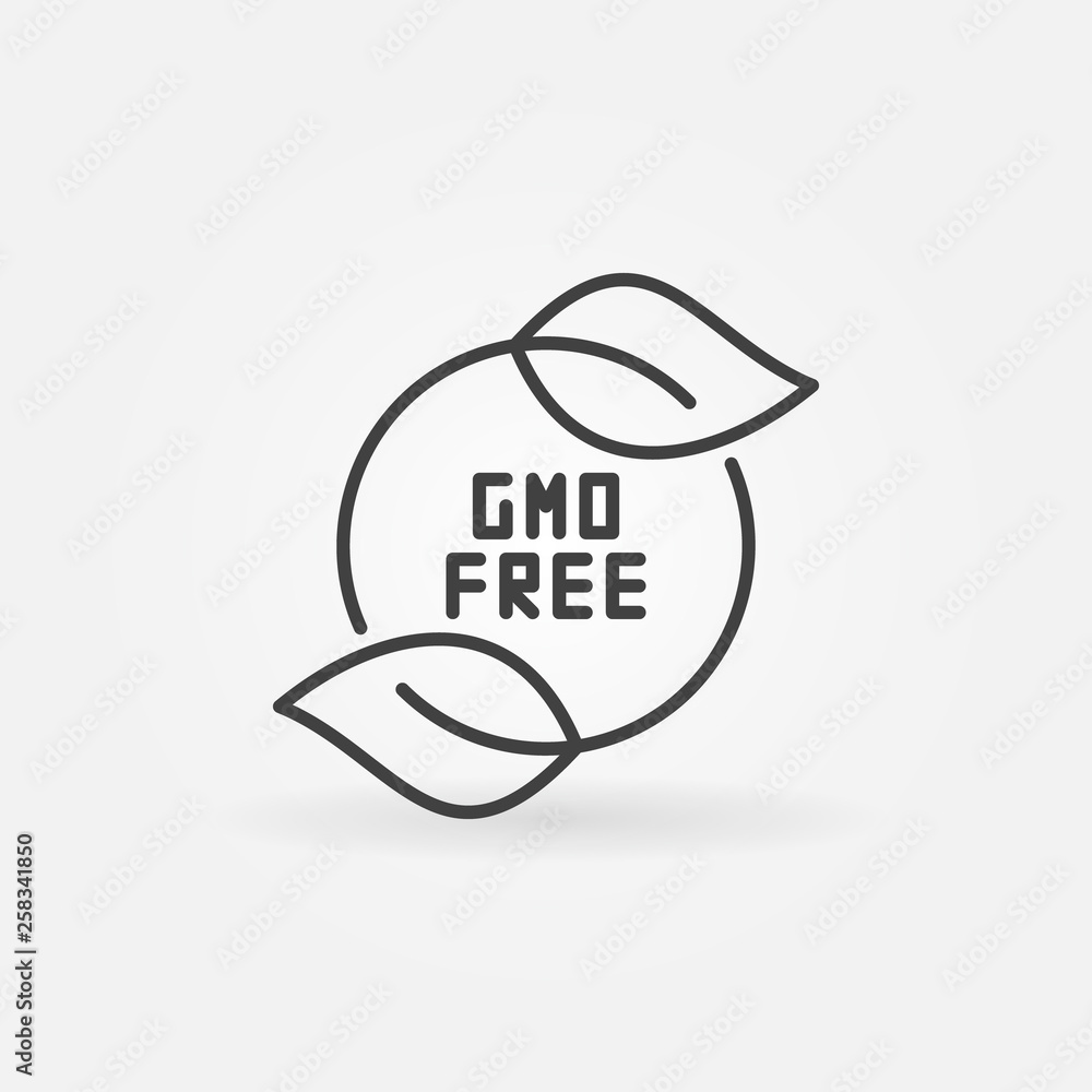 Poster gmo free with leaves vector minimal icon or design element in thin line style