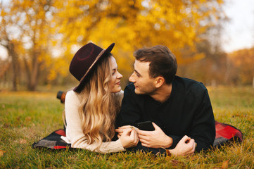 Young couple in love having fun and enjoying the beautiful nature