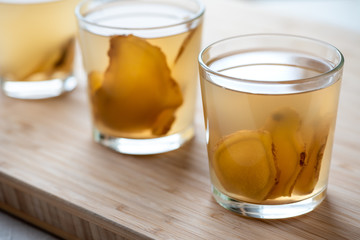 Ginger tea in a glass.