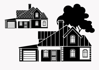Vector icons for real estate construction.Vector icons of architecture, urban and suburban homes