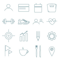Set of simple line style icons for fitness application