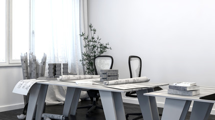 Modern monochrome white design studio