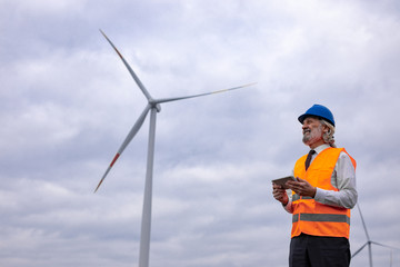 Wind turbine engineer working on the field