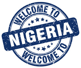 welcome to Nigeria blue round vintage stamp