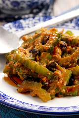 Bitter Melon Stir-Fry. Ginisang Ampalya. Filipino cuisine.