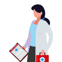 female doctor with medical order and kit