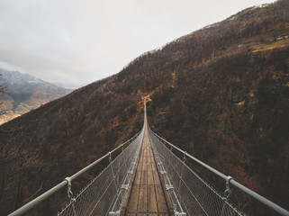 View of long Tibetan Bridge in the Alps