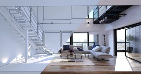 Foto op Aluminium Spacious open plan living room design mockup © XtravaganT