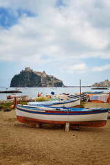 Naklejka na ściany i meble fishing boats on the beach of Ischia