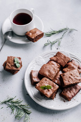 Chocolate Brownie Cake with cup of coffee