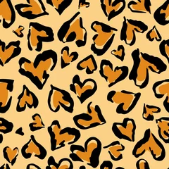 Tapeten Orange Leopardenmuster. Nahtloser Vektordruck. Abstraktes, sich wiederholendes Muster - Herz-Leopardenhautimitation kann auf Kleidung oder Stoff gemalt werden.