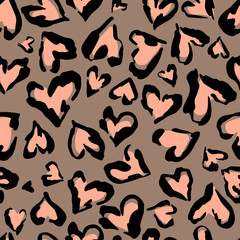 Leopard pattern. Seamless vector print. Abstract repeating pattern - heart leopard skin imitation can be painted on clothes or fabric.  - 258348234