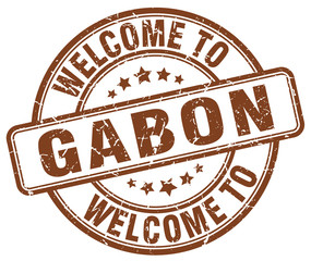 welcome to Gabon brown round vintage stamp