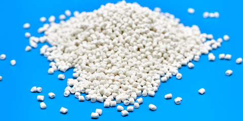A closeup of a granule of plastic polymers