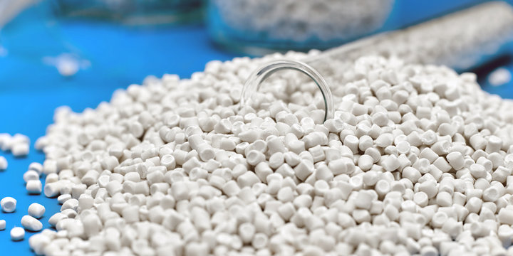A closeup of a granule of plastic polymers