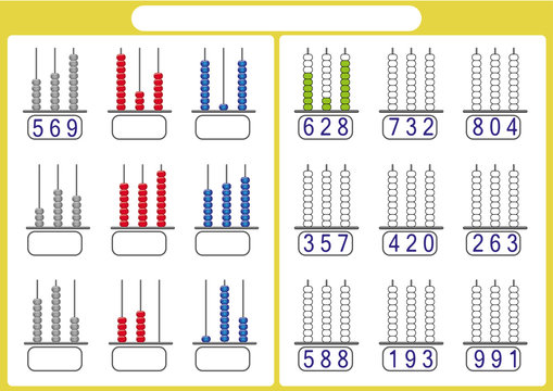 Abacus for Numbers up to 999, math worksheet for kids