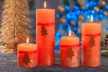 Christmas still life of home lighting candles