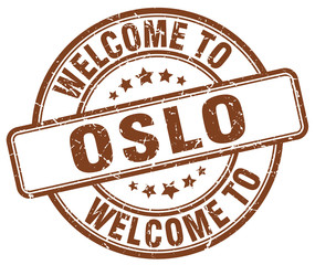 Obraz premium welcome to Oslo brown round vintage stamp