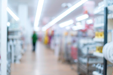 abstract blur image background of shelf product in mall with shopping people customer