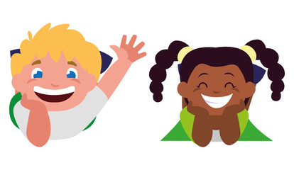 happy little interracial kids characters