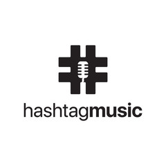 Obraz premium hashtag with microphone podcast logo design concept