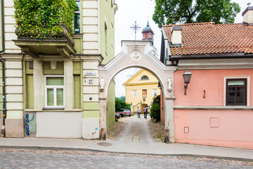 VILNIUS, LITHUANIA - September 2, 2017: Uzupio in Vilnius' old town, a UNESCO World Heritage Site